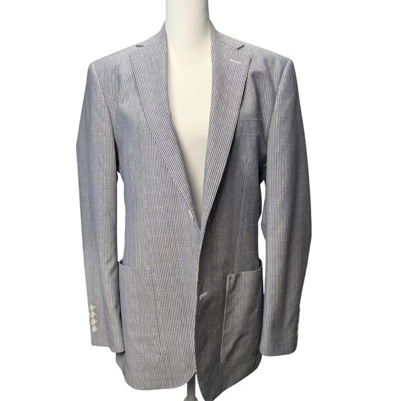 Coppley 1883 Men's Blue White Stripe Wool Sport Coat Blazer Two Button Size 40R - Picture 1 of 8